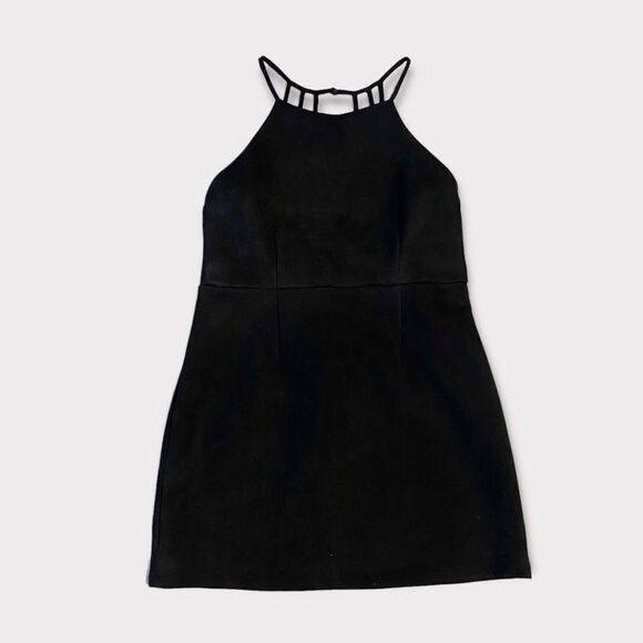 Little Black Edgy Mini Goth Sleeveless Halter Top Fitted Cocktail BodyCon Dress - Picture 5 of 8